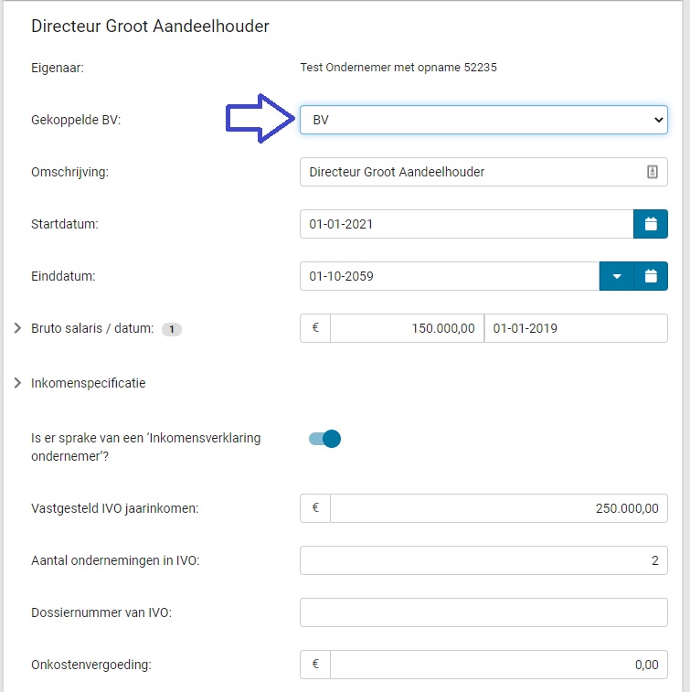 Hoe voer ik het salaris van de DGA bij de DGA bij de BV in Figlo Start