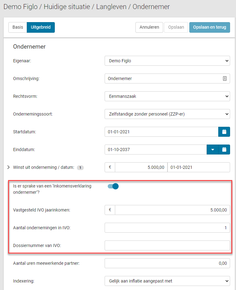 Inkomensverklaring ondernemer (IVO) in Figlo Figlo Helpcenter
